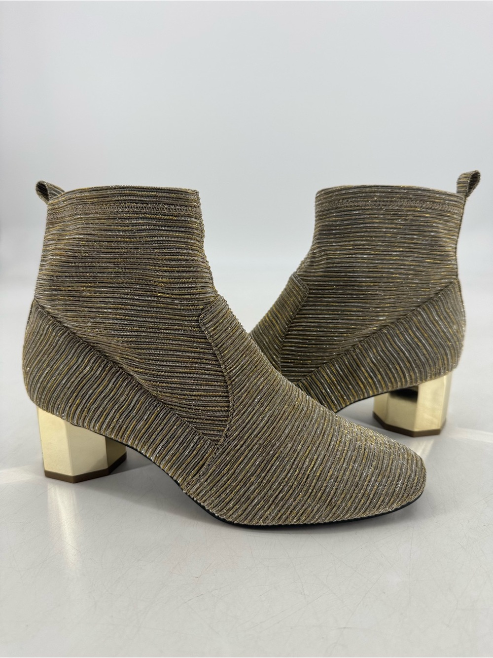 Katy Perry The Daina Retro 70s Art Deco Glam Metallic Geo Block Heel Sock Boots